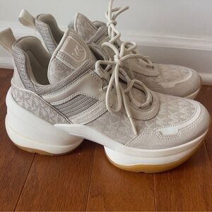 Michael Kors Olympia Chunky Sneakers – Logo Jacquard & Glitter Mesh SIZE 7.5